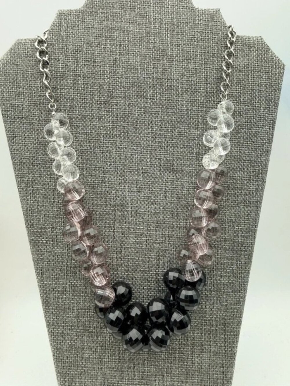 Faceted Acrylic Bead Statement Necklace Black Lavender Clear Chunky Adjustable